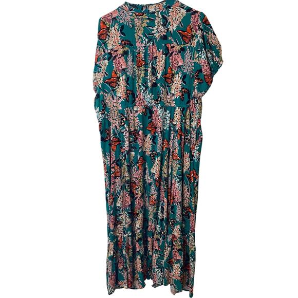 Torrid Green Floral Stretch Challis Pintuck Tiered Midi Dress Plus Size 3 3X - Picture 3 of 11